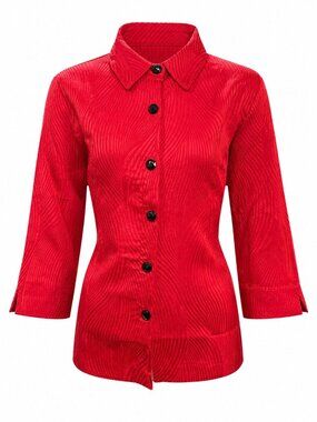 Drapers Damons PM Red Button Front Blouse Relaxed Fit Textured Semi Sheer Retro